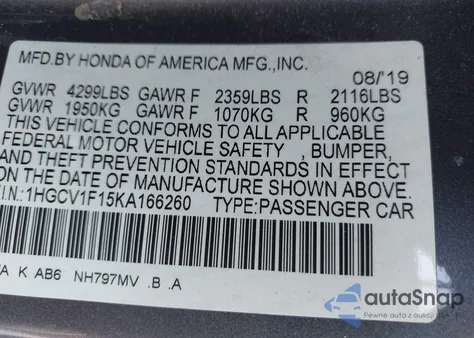 2019 Honda Accord Lx from USA, damaged, VIN 1HGCV1F15KA166260